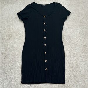 Haute Monde Black Buttoned Mini Ribbed Dress - Size L